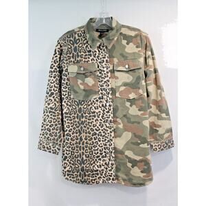 SM Allsaints Jacket Lily Oversized Kids 11/12 Green Camo Leopard Shacket Button